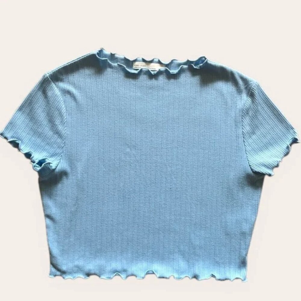 OAK + FORT Light Blue Ribbed Cropped Tee